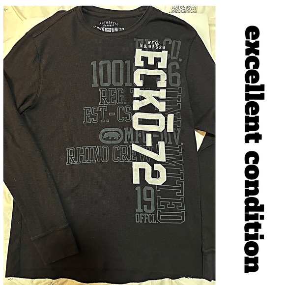Vintage UNISEX Ecko UNLTD Rhino Crew 72, Long Sleeve Waffle Black Shirt, Size L - Picture 4 of 11